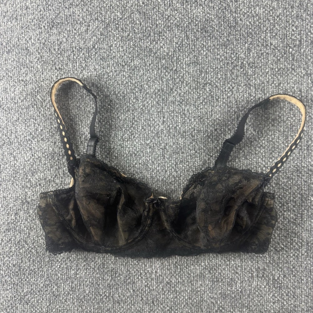 Victoria's Secret Balconette Bra Womens‎ 36D Black Sheer Lace Unpadded Underwire